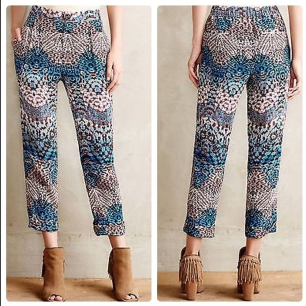 Anthropologie Lanikai Pant Elevenses Geometric Cropped Cuffed Trouser Boho 4